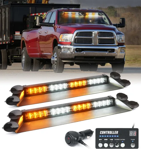 Vista 11 de LUMENIX Barra de luces estroboscópicas de emergencia LED para salpicadero con controlador, parabrisas, visera, advertencia de seguridad, luz