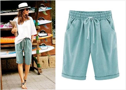 Vista 6 de anuyalue Pantalones cortos de media pierna para mujer, talla grande, bermudas, pantalones cortos de cintura alta, pantalones cortos para correr