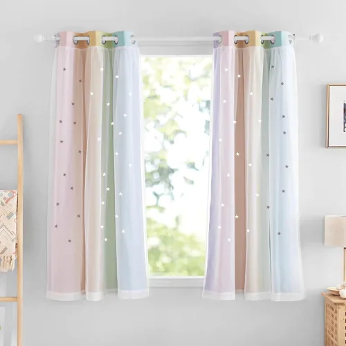 Vista 15 de NICETOWN Cortinas para dormitorio de niñas, cortinas de arco iris, cortinas de estrellas, cortinas de princesa, decoración de habitación