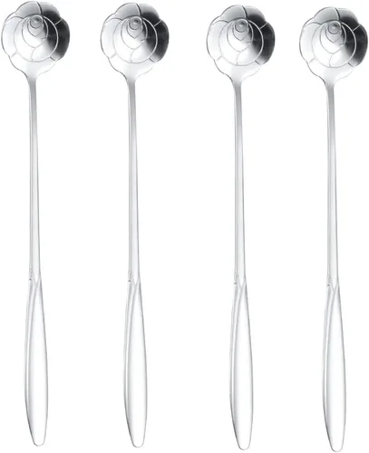 Vista 4 de SZLFSX 16 cucharaditas de oro en forma de rosa, acero inoxidable de 7 pulgadas