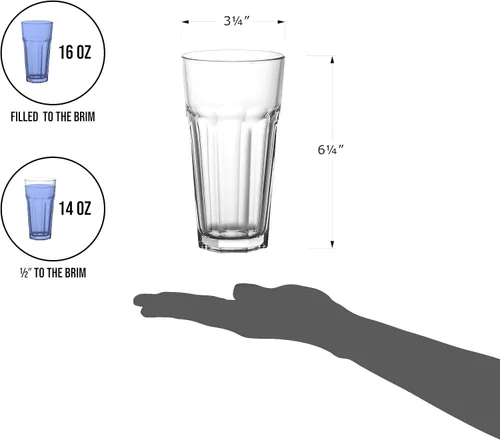 Vista 9 de Red Co. Juego de 6 vasos de vidrio transparente de 16 onzas líquidas para agua, jugo, cerveza, cócteles