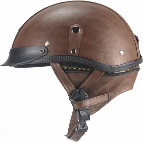 Vista 5 de Casco de cuero para motocicleta, casco de media cara, con certificado por DOT, casco de motocicleta con correa ajustable para la barbilla, casco