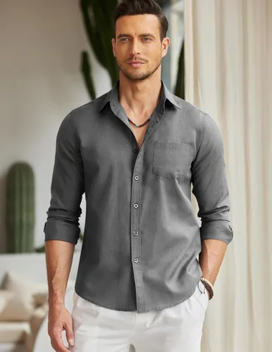 Vista 2 de COOFANDY Camisa de manga larga con botones para hombre, casual, sin doblar, ajuste regular, Oxford