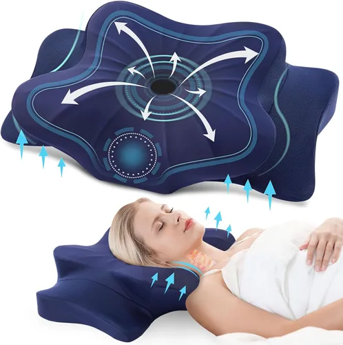 Vista 17 de Almohada cervical para el cuello para aliviar el dolor, almohada cervical con almohadas ergonómicas de espuma viscoelástica con doble altura
