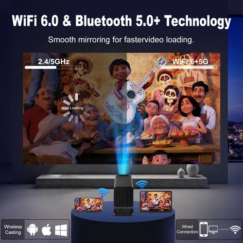 Vista 2 de [Proyector Inteligente con Aplicaciones] Mini Proyector Compatible con 4K con WiFi y Bluetooth, Proyector de Películas XENPONAD para Dormitorio