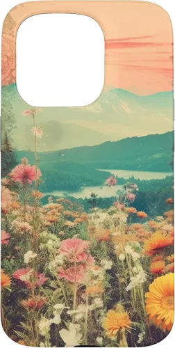Vista 14 de iPhone 16 Boho Mountain Moon Phases Floral Aesthetic Chic Retro Sunset Case