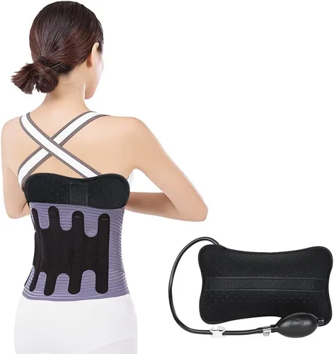 Vista 7 de Ibluelover Almohada inflable de apoyo lumbar, cojín de espalda portátil con bomba de mano, bolsa de cintura lavable transpirable para la parte