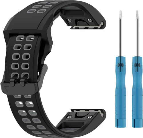 Vista 3 de Correa de reloj compatible con Garmin Enduro 2, correa de silicona de repuesto de 1.024 in, suave y duradera (negro + gery)