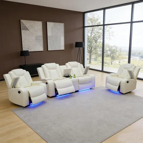 Vista 41 de Sofá reclinable individual eléctrico para muebles de sala de estar, silla reclinable de cuero con luces LED, puertos USB, almacenamiento oculto