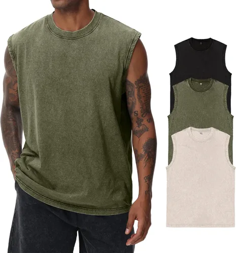 Vista 11 de Camisetas sin mangas de algodón para hombre, corte muscular, gimnasio, correr, playa, ajuste holgado