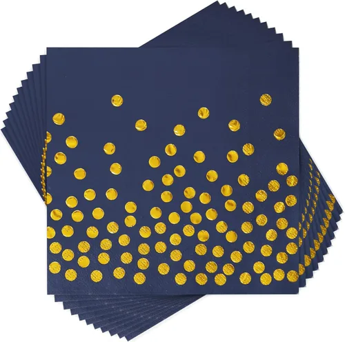 Vista 10 de 100 servilletas de cóctel desechables negras – Servilletas de papel negro y dorado para cumpleaños, boda, aniversario, Año Nuevo, fiesta