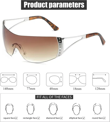 Vista 3 de JUDOO Y2K - Gafas de sol envolventes para mujeres y hombres de los años 2000, sin montura futuristas, escudo de moda