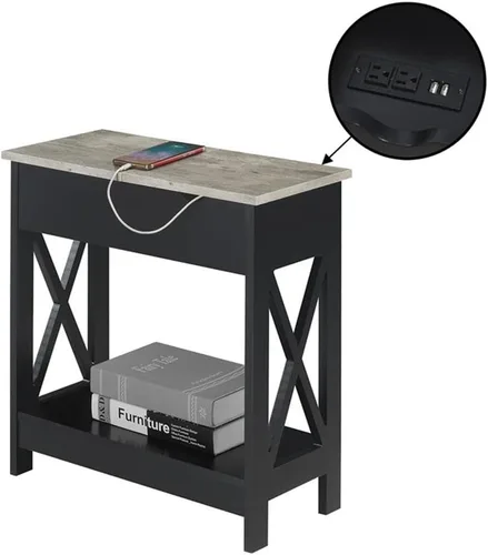 Vista 5 de Convenience Concepts Oxford - Mesa auxiliar abatible con estación de carga de 23.75 pulgadas, moderna mesa de sala de estar con puertos USB y tomas