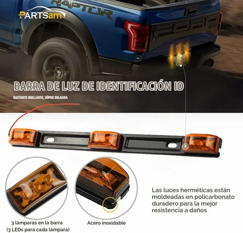 Vista 2 de Barra de identificación roja, 3 luces, 9 LED, 1 Ámbar