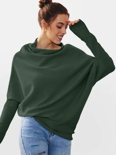 Vista 5 de LILLUSORY Womens Batwing Oversized Sweaters Assymetrical Off The Shoulder Boat Neck Wrap Tunic Tops Fall Fashion Cloth Outfit