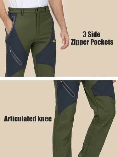 Vista 5 de MAGCOMSEN Pantalones de invierno para hombre, pantalones de nieve con forro polar, resistentes al agua, 4 bolsillos con cremallera, pantalones