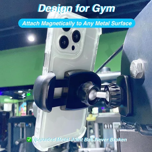 Vista 2 de Soporte magnético para teléfono de gimnasio que se fija a una superficie de metal, [compatible con teléfonos grandes y fundas gruesas] Soporte