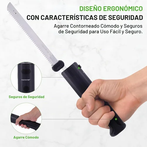 Vista 4 de NutriChef Cuchillo Eléctrico Inalámbrico Fácil de Usar Función de Seguridad Constante ENCENDIDO/APAGADO Cuchillo de Cocina Liviano Para Carvar