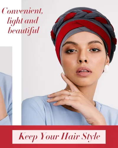 Vista 3 de SATINIOR 4 piezas de turbante africano para mujer, turbante con cuentas