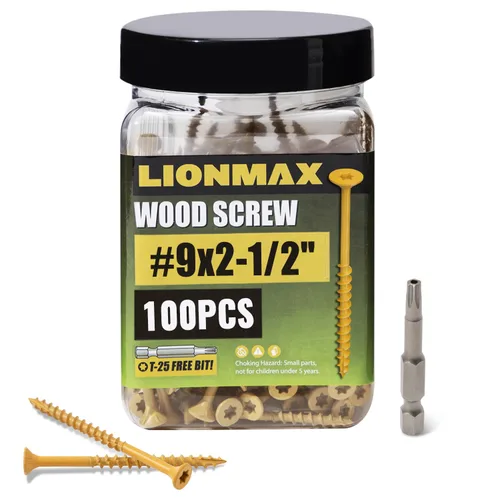 Vista 14 de LIONMAX Tornillos de cubierta de 2-1/2 pulgadas, tornillos para madera #9 x 2-1/2 pulgadas, 50 unidades, resistentes a la corrosión, revestimiento
