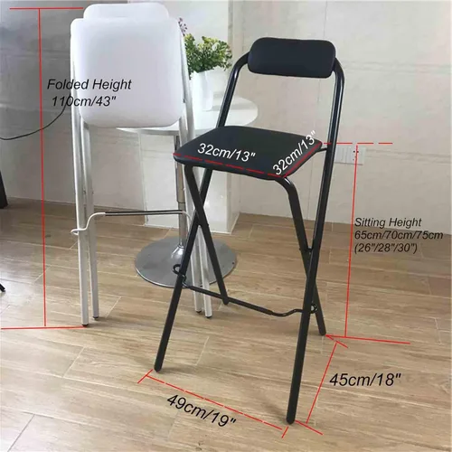 Vista 2 de Silla de bar plegable de 26 pulgadas, 28 pulgadas, 30 pulgadas, taburete de bar plegable con respaldo, taburete de bar de desayuno con placa
