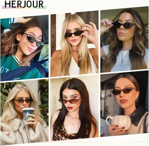 Vista 3 de Gafas de sol retro ovaladas de ojo de gato para mujer, Y2k, gafas de sol estrechas de moda, gafas de sol de diseñador AR82253