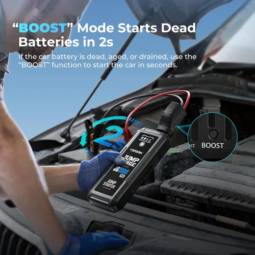 Vista 2 de TOPDON Cargador de batería de coche, arrancador de batería de pico de 2000 A para motores diesel de hasta 8 L/6 L, paquete de arranque de batería