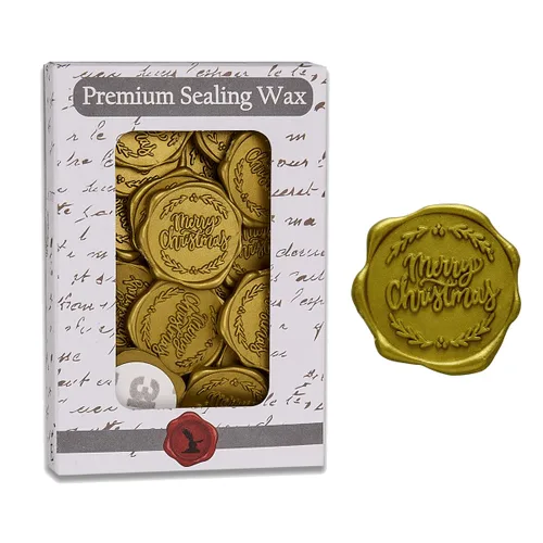 Vista 3 de Calcomanías adhesivas de cera de Feliz Navidad, 25 unidades, prefabricadas con cera de sellado real (oro antiguo)