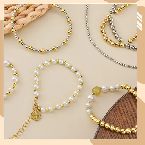 Vista 4 de 300 cuentas rellenas de oro de 18 quilates para hacer joyas, cuentas redondas de pulsera, oro de 0.118 pulgadas, latón, suministro hecho a mano