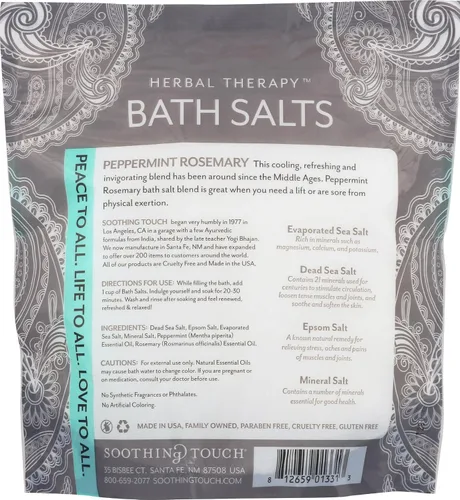 Vista 2 de Soothing Touch Bolsa de sales de baño vigorizantes de menta y romero, 32 onzas