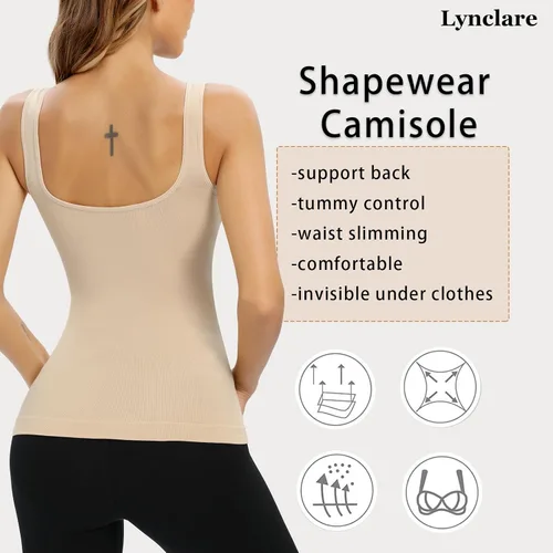 Vista 5 de Camiseta sin mangas para mujer, con control de abdomen, sin costuras, de compresión, cuello en V, adelgazante