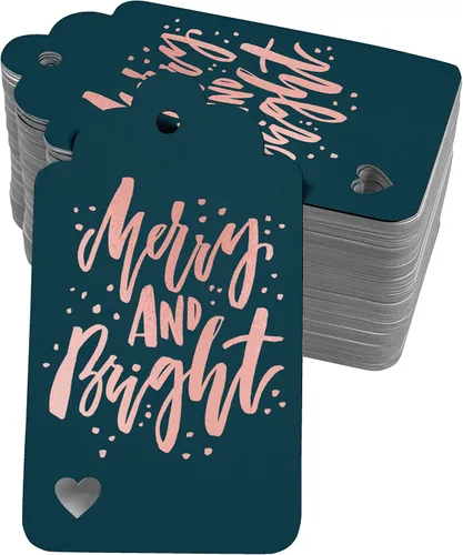 Vista 42 de Etiquetas colgantes con texto en inglés "Merry and Bright" (50 unidades)