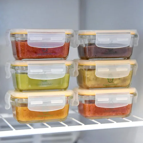 Vista 4 de Sage Spoonfuls Recipientes de vidrio para alimentos para bebés con tapas, paquete de 6, tarros de comida para bebés de 4 onzas, duraderos y a prueba