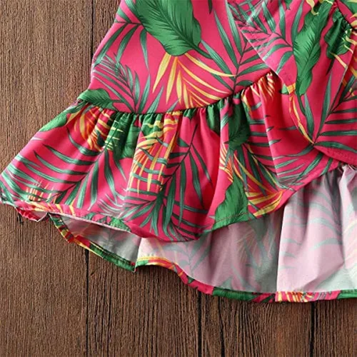 Vista 5 de Conjunto de ropa bohemia de verano con tirantes y hombros verdes para niña pequeña + falda larga con volantes florales