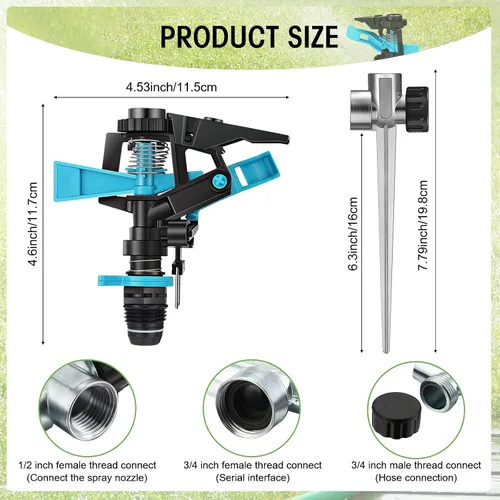 Vista 2 de Paquete de 16 aspersores de césped para patio, cabezal de aspersor de agua resistente ajustable giratorio de 360 grados sobre el suelo para césped