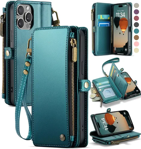 Vista 11 de Defencase Funda magnética para iPhone 13 Pro compatible con Magsafe con bloqueo RFID, correa de cremallera y tarjetero para mujer, funda de piel