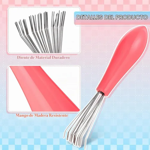 Vista 6 de Boao Juego de 2 piezas de herramienta de limpieza de cepillo de cabello, mini removedor de suciedad de cepillo de cabello con rastrillo de alambre