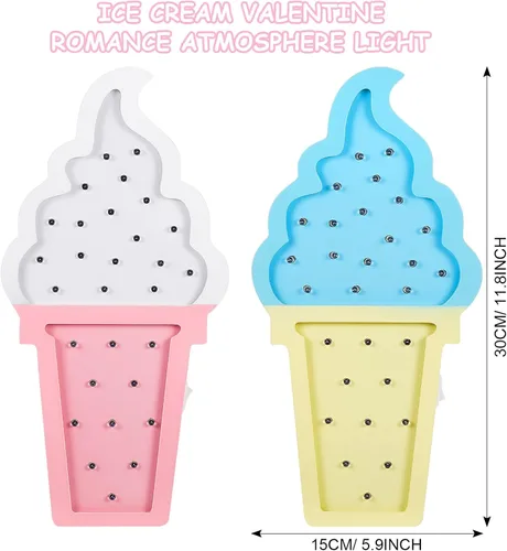 Vista 2 de Mudder 2 piezas de decoración de helado LED de madera, luz nocturna romántica, luz romántica, lámpara de fiesta temática de helado, luces LED