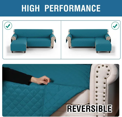 Vista 3 de Funda de sofá modular, 1 pieza, reversible, impermeable, en forma de L, protector de muebles para niños, perros y gatos con correas elásticas