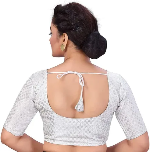 Vista 3 de Indian Hawker Blusa para mujer de Bollywood con brocado de poliéster, estilo sari y mangas coderas