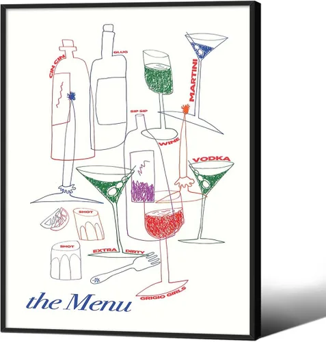 Vista 24 de MWZUPQ Póster de cóctel colorido de moda, retro, lindas copas de vino, lienzo, arte de pared, llena tu taza, pinturas impresiones de bares, cocina