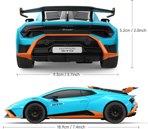 Vista 4 de RASTAR por Lamborghini Huracan STO RC Car 1:24 Escala Control Remoto Coche de Juguete, Vehículo Modelo R/C para Niños Negro RC - Azul