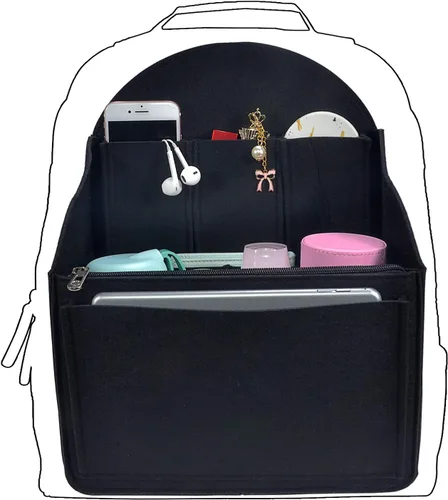 Vista 7 de Organizador de mochila de fieltro, organizador de bolso para hombres y mujeres, mochila mochila bolsa de hombro (negro, grande)