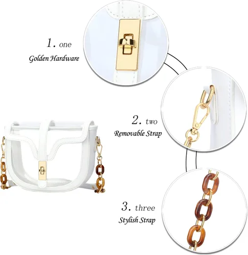 Vista 6 de KKXIU Bolso cruzado transparente para mujer, de piel vegana, aprobado para estadios, para concierto, al hombro, deportivo, bolso transparente