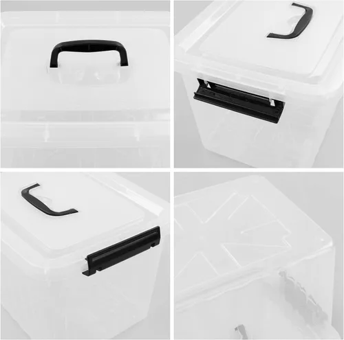 Vista 2 de Qskely - Paquete de 6 cajas de almacenamiento de plástico transparente, 10 L, caja de almacenamiento con asa secure latch lids keep dust and