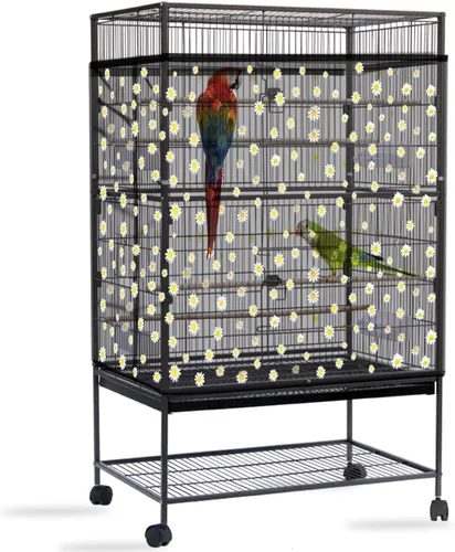 Vista 10 de Daoeny Funda para Captura de Semillas para Jaula de Pájaros, Cubierta Grande para Jaula de Pájaros, Red de Malla de Nylon Ajustable y Suave Negro