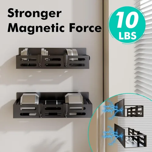 Vista 3 de SETBAOO Paquete de 4 estantes magnéticos para especias para refrigerador, estante magnético negro y nevera, organizador de gabinetes de cocina