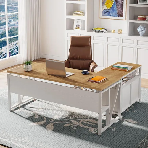 Vista 11 de Tribesigns Escritorio en forma de L de 55 pulgadas con cajón, escritorio ejecutivo para computadora y archivador lateral, 2 piezas de muebles