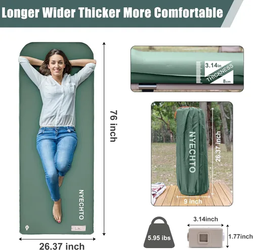 Vista 3 de Colchoneta de dormir autoinflable con bomba eléctrica, 3.14 pulgadas de espuma viscoelástica ultra gruesa para acampar, fácil de inflar y desinflar
