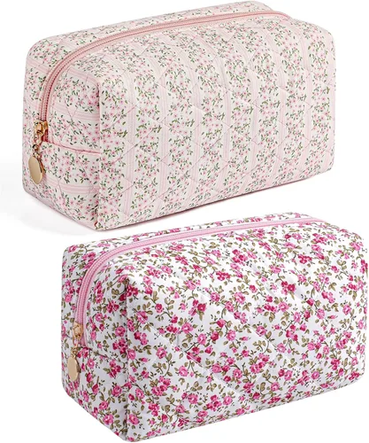 Vista 14 de Bolsa de maquillaje de viaje para mujeres y niñas, bolsa de maquillaje con cremallera, flores florales, organizador de maquillaje, bolsa de tela